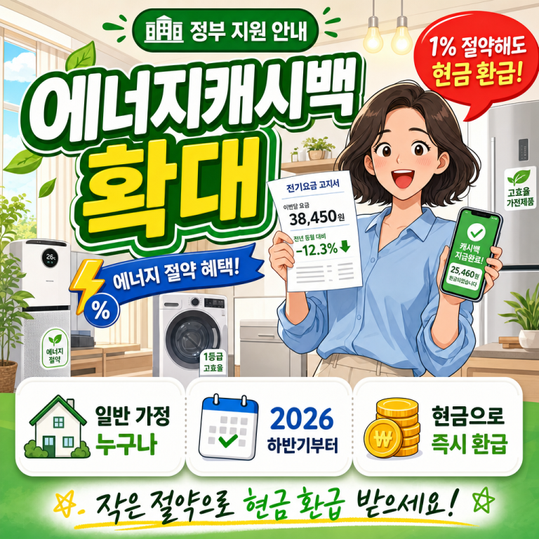 에너지캐시백 2026 하반기, 절감 1% 기준으로 월 90원~7,200원 환급