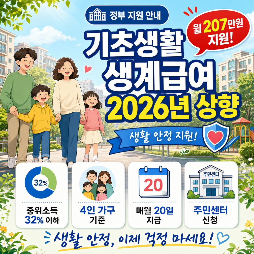 기초생활 생계급여 월 207만 원 상향 2026 — 수급 자격과 신청 절차