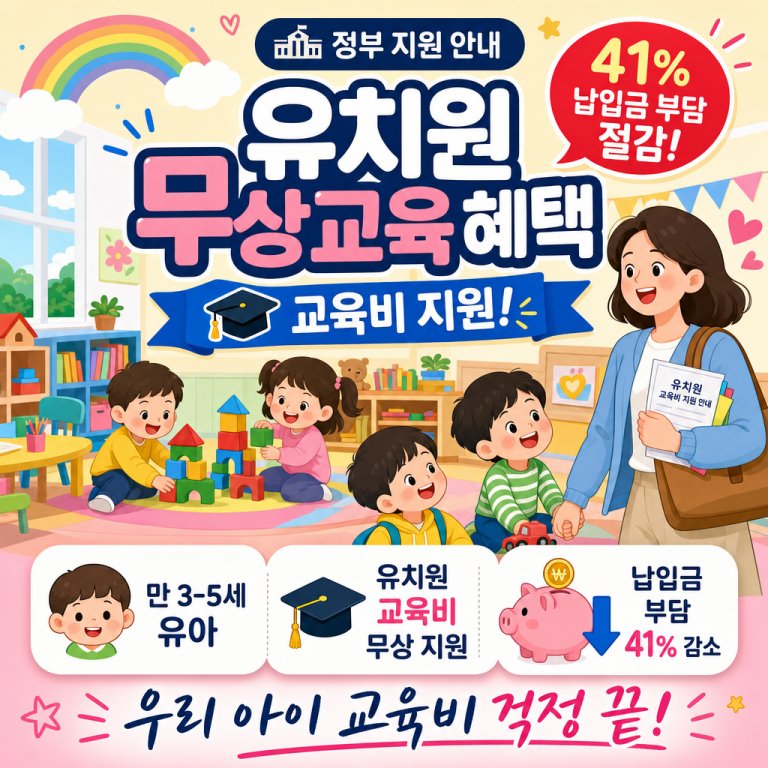 3~5세 유치원·어린이집 무상교육 2026 — 기관·연령별 실 지원금 월 10만~39만원, 신청 방법 완전 정리