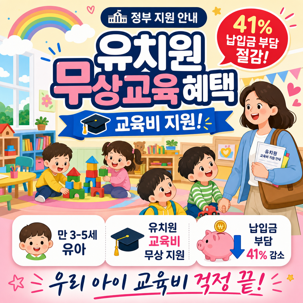 3~5세 유치원·어린이집 무상교육 2026 — 기관·연령별 실 지원금 월 10만~39만원, 신청 방법 완전 정리